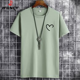 Men s Tracksuits JFUNCY Oversize Summer Cotton Tee Shirts Men Casual T shirt Simple Love Heart Print Tshirt O Neck Short Sleeve Man Tops 230322