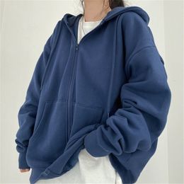 Women s Hoodies Sweatshirt Hoodie Harajuku Korean Version Oversized Solid Color Zip Up Sweatshirt Female Casual Long Sleeve Pocket Hooded Coat Jacket 230321