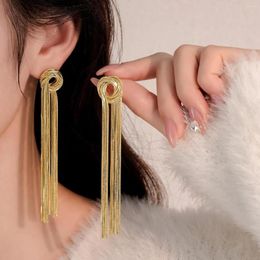 Dangle Earrings Vintage Gold Colour Bar Long Thread Tassel Drop For Women Glossy Arc Geometric Korean Earring Fashion Jewellery 2023