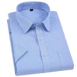 Men's Casual Shirts Men's Plaid Shirt Short Sleeve Business Striped Shirt Fromal Korean Slim Fit White Blue Shirt Casual Office Social Dress Shirts 230322