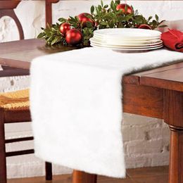 Table Runner 1 Pc Christmas Style Table Runner White Plush Table Runner Restaurant Table Decorative Cloth Rectangle Household Party Supplies 230322