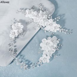 Fiore fatto a mano Copricapo da sposa Clip per pettine per capelli per donna Accessori per capelli Strass in argento Perle Sposa Gioielli per capelli da sposa Prom Fascia per capelli Regali CL2055