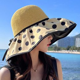 Wide Brim Hats Large Brim Foldable Dot Sun Hats For Women Net Hat Summer Outdoor Casual Black Rubber UV Protective Beach Sun Visor Bucket Hat AA230321