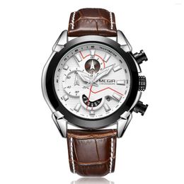 Wristwatches MEGIR Top Brand Military Sport Watch Men Luxury Leather Army Quartz Watches Clock Creative Chronograph Relogio Masculino