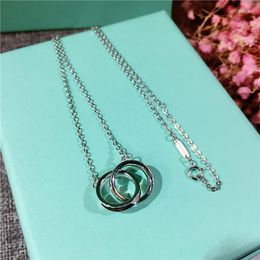 Pendant Necklaces Pure 925 Sterling Silver Chain Necklace Trendy 3 Colours Romantic Women Bijoux Simple Designer Double Circles Intertwined