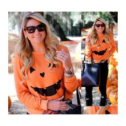 Women'S Hoodies Sweatshirts Womens Women Halloween Pumpkin Print Long Sleeve Sweatshirt Plover Tops Blouse Shirt Female Casual Tra Dhflt