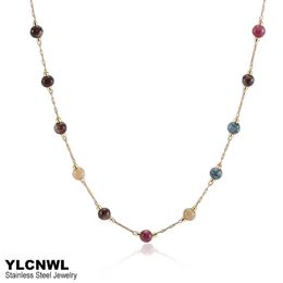 Pendant Necklaces Stainless Steel Natural Stone Bead Necklaces For Women 2022 Statement Gold Plated Choker Chain Necklace Trend Jewellery 1630 Inch Z0321