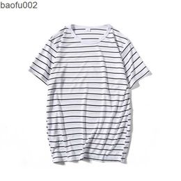 Men's T-Shirts 2022 Harajuku Stripe T Shirt Men Casual Short Sleeve Tshirt Streetwear Fashion Black White Tops Tees O Neck Hip Hop Tshirt Men W0322