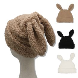 BeanieSkull Caps Hats for Women Rabbit Cute Ear White Black Plush Winter Decorate Gift 230404