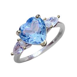 Romantic Heart Adjustable Ring Inlay Blue Cubic Zirconia Fashion Two-Tone Geometry Jewellery For Women Wedding Engagement Gifts