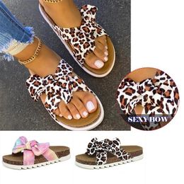 Slippers Women Sandals Summer Silk Bow Flat Shoes Ladies Beach Leopard Slipper Outdoor Fashion Student Home Casual 35-43