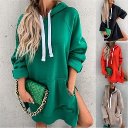 Women's Hoodies & Sweatshirts Autumn Winter 2023 Burst Long Sleeve Solid Colour Hoodie Extractor-cord Sweatshirt Women