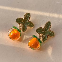 Stud Earrings Sweet Cute Persimmon Fruit For Woman Girls Fashion Statement Leaf Pearl Orange Dangle Wedding Party Jewellery Gifts