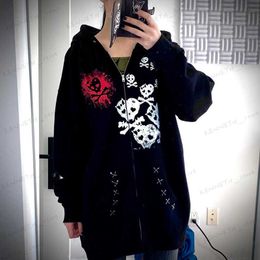 Men's Hoodies Sweatshirts New Skull Full Chain Hooded Zipper Sweater Women's Korean version plush loose sports cardigan T230322