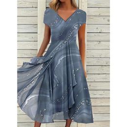 Party Dresses Women'S Dress Casual Fashion Urban Knitted Patchwork Summer Mid-Waist V-Neck Womenswear Sweet Style Clothes Vestidos 230322