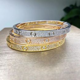Luxury Jewelry Top Brand Bracelets Bangle 925 Sterling Silver Plated Jewelry For Women Easy Lock Rose Yellow Gold Full Diamond Lover Bangle Wedding Engagement Screw