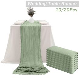 Table Runner 20/10Pcs Cotton Gauze Table Runner Wedding Decoration Sage Green Cheesecloth Table Runners Wedding Party Bridal Shower Decor 230322