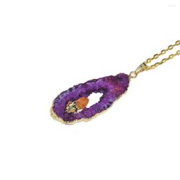 Pendant Necklaces 2023 Fashion Jewellery Natural Slice Geode Druzy Chain Necklace Pink Big Long Stone Slab Choker Women