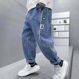 Jeans Boys Spring and autumn denim trousers 4-12 years old youth fashion street style casual loose children's trousers boys 230322