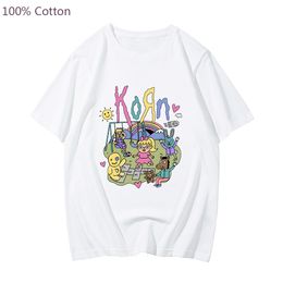 Men s Tracksuits Korn Music Band Cartoon T shirt Mens Summer Short Sleeve Tee shirt 100 Cotton High Quality Tshirts Casual Streetwear Hip Hop 230322