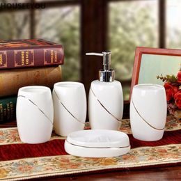 Bath Accessory Set Luxury Household Wash Brush Cup Liquid Soap Dispensers Dishes Bone China Ceramics Bathroom Accessories 5pcs/set