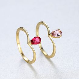 18k Gold Plated Colourful Gemstone s925 Silver Ring Fashion Women Water Drop Zircon Ring Wedding Jewellery Accessories
