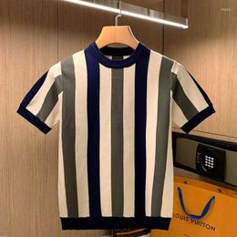 Men's T Shirts 2023 Summer Fashion Striped Shirt Men O-neck Short Sleeve Mens T-Shirts Slim Fit Streetwear Casual Knitted Tee Homme A83