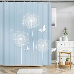 Shower Curtains Bathroom Waterproof Shower Curtain Simple Leaf Dandelion Printed Curtain Home Decor Polyester Fabric Shower Curtain with Hook 230322