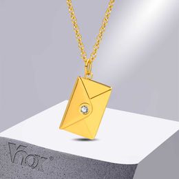 Pendant Necklaces Vnox Free Personalised Custom Hidden Love Letter Secret Info Stainless Steel 3D Envelope Locket NecklacesMother Valentine's Day Z0321