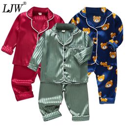 Pyjamas LJW Childrens Pyjamas set Boys Girls Ice silk satin Tops Pants Set Baby suit Kids Clothes Toddler home Wear 230322