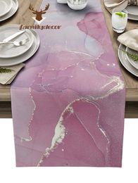 Table Runner Marble Texture Pink Table Runner Home Wedding Decor Table Flag Mat Table Centerpieces Decoration Party Dining Long Tablecloth 230322