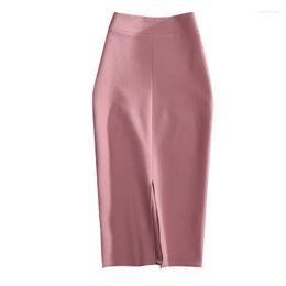 Skirts Summer Sexy Candy Color Women Slim Split High Waist Pencil Bodycon Skirt OL Lady Work Office Wear Business Formal Uniform