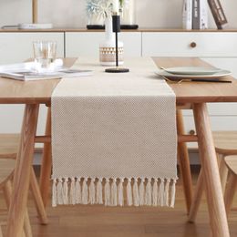 Table Runner Vintage Cotton Linen Table Runner With Tassel Burlap Rustic Table Runner For Dinner Table Wedding Festival Party Event Decor 230322