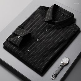 Men's Casual Shirts Men's Shirt Striped Dress Smart Business Blouses Long Sleeve Button Down Tops Social Male Clothing W392