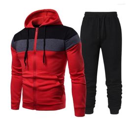 Men's Tracksuits 1 Set Hoodie Pants Colour Block Patchwork Spring Autumn Two-Piece Ribbed Cuff Sportswear For Fitness