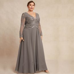 Plus Size Mother Of The Bride Dresses Chiffon Long Sleeve Formal Gown Appliques Ribbon Belt Wedding Guest Receiption Dress 326 326