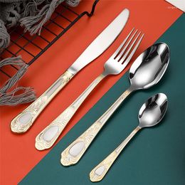 Dinnerware Sets 1PC Retro Carved Knife Fork Spoon Cutlery Stainless Steel European Tableware Luxury Family Steak Kitchen Utensils