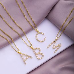 Pendant Necklaces Cubic Zirconia Initials Letter Name Necklace Stainless Steel Chain Gold Colour A-Z Alphabet Jewellery For Women Gift