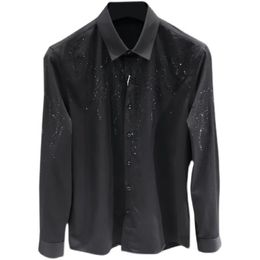 Men's Casual Shirts Diamond Men's Shirt Black Lapel Button Shirt Korean Fashion Chegn's Spring and Autumn Men's Clothing Streetwear 230322