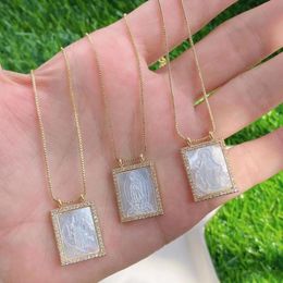 Pendant Necklaces 5Pcs Religious Mother Of Pearl Shell Jesus Virgin Mary Gold Guadalupe Necklace CZ Pave Women JewelryPendant