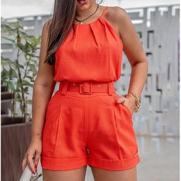 Women's Jumpsuits Rompers Cutubly 2 Two Pieces Set Woman's Shorts Tracksuit Sexy Sleeveless Fashion Solid Crop Top And Short Sets Suit 230322