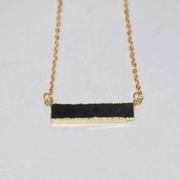 Pendant Necklaces Natural Black Obsidian Rectangle Chain Necklace Female 2023 Gold Bezel Plating Vintage Gem Stone Connector For Women