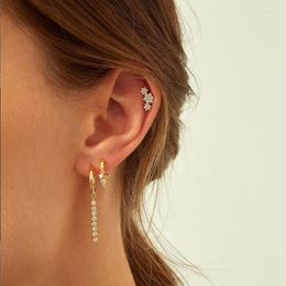 Hoop Earrings 925 Sterling Silver Cute Zircon Ear Bone Flower Piercing Studs Fashion Small Cartilage Delicate Lovely CZ Women Jewelry