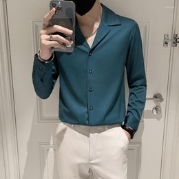Men's Casual Shirts 2023 Men Handsome Long Sleeve Male Solid Color Blouse Shirt Slim Fit Designs Men's Fashion Chic W90