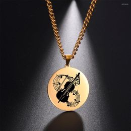 Pendant Necklaces Fishhook Music Necklace Cello Violin Musical Treble Clef Chain Staff Piano Gift For Man Woman Kid Child Stainless Steel