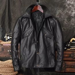 Men's Leather 2023 Spring Autumn Vintage Men Jackets Cowhide Motorcycle Genuine Motor Biker Clothing Casual Coat A198