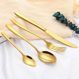 Dinnerware Sets Gold Set Stainless Steel Tableware Knife Fork Spoon Flatware Kit Kitchen Cutlery Mirror Polished