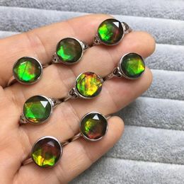 Cluster Rings 1 Pc Fengbaowu Natural Stone Ammolite Ring Round Faceted Shape 925 Sterling Silver Fashion Jewelry Gift For Men And Women