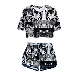 Completo da donna in due pezzi Pantalone Horror Comic Junji Ito Stampa 3D 2 Set Crop Top e Pantaloncini Tuta da donna Set Costume Cosplay 230322