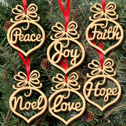 Christmas Decorations 6pcs Hollow Heart Wooden Pendants Ornaments DIY Home Wedding/Christmas Party Hanging Ornament For Crafts